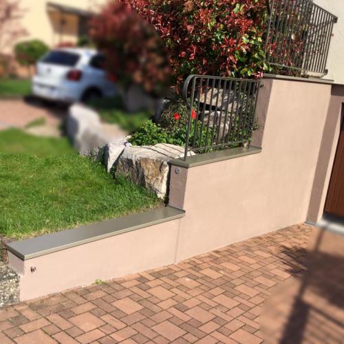 Mey'er, couvertine renforcée pour muret en cascade, aluminium bronze, Dal'Alu, Alsace, Grand Est